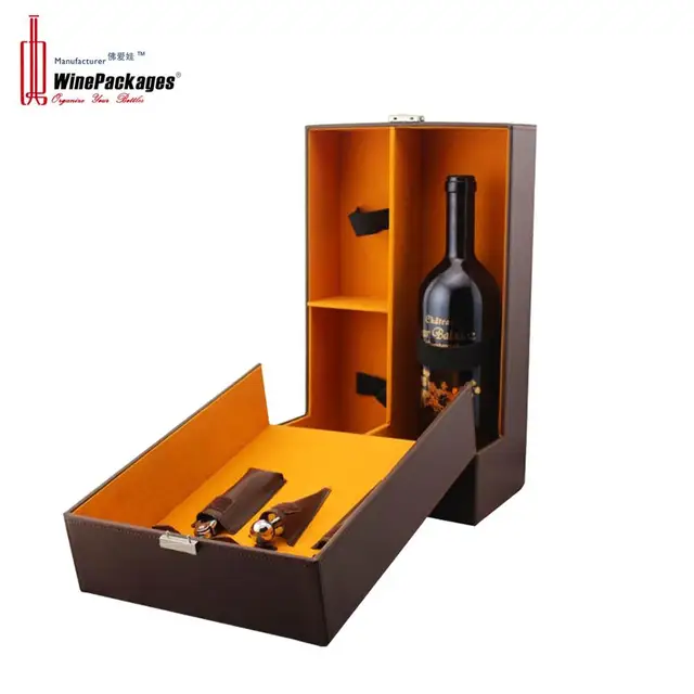 wholesale printing pu leather whisky wine gift packaging box