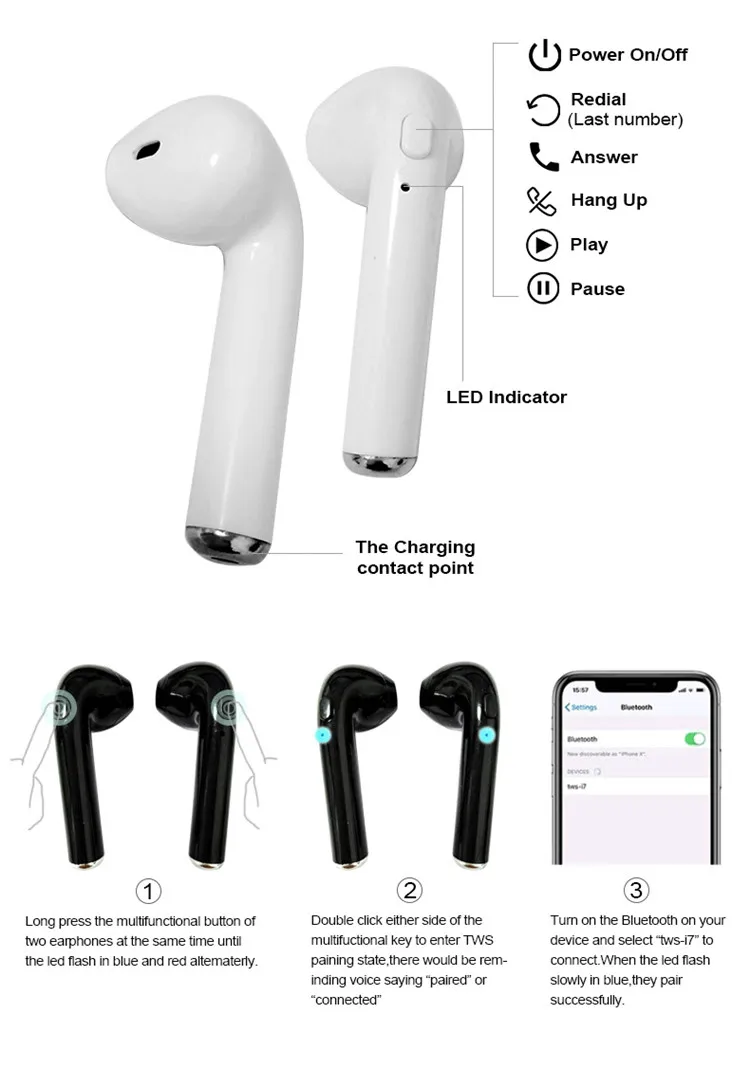 i7s TWS V5.0+EDR Wireless Blue tooth Earphones Music Sport Stereo Earbuds Headset With Mic For All Smart phone i9s i18 - ANKUX.COM
