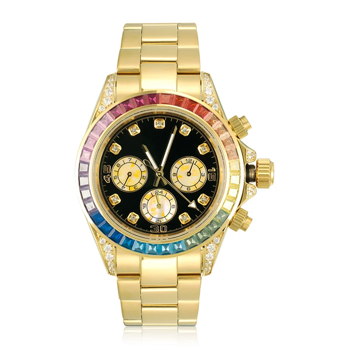 New brand luxury 18k gold plated multicolor 3A CZ diamond stainless steel mens wrist watch
New brand luxury 18k gold plated multicolor 3A CZ diamond stainless steel mens wrist watch