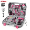 Hispec 124 piece Pink Lady Power Tools Kit Hand Tools Set Cordless Power Drill with 16.8v Li-ion Battery in a tool case