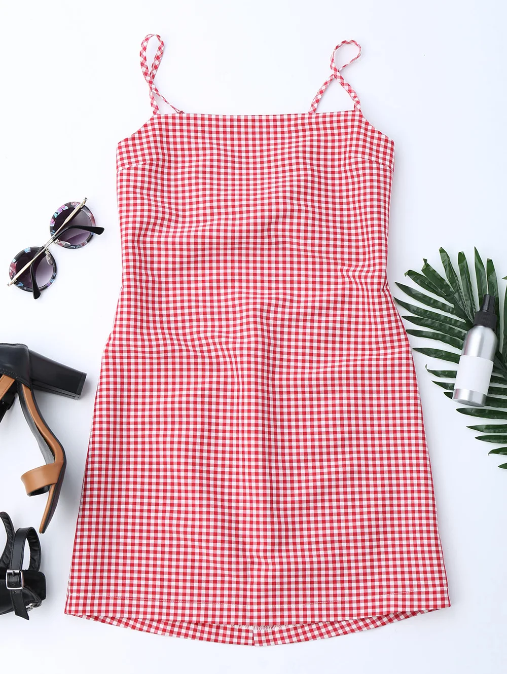 AZULINA Women Sexy Summer Beach Dress Cut Out Sleeveless Spaghetti Strap Sweet Plaid Bow Tie Back Mini Dress Sundress vestidos 5