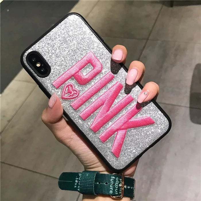Custom LOGO Embroidery PINK glitter Mobile Phone Case for iPhone XS MAX XR X 8 7 6 Plus, Pink/black/silver
Custom LOGO Embroidery PINK glitter Mobile Phone Case for iPhone XS MAX XR X 8 7 6 Plus, Pink/black/silver