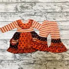 Halloween Girls Boutique Clothing Baby Flutter Sleeves Top Icing Ruffle Set Kids Fall Outfits Design