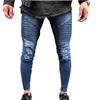 Low Price Ripped Biker Jeans With Zipper For Men