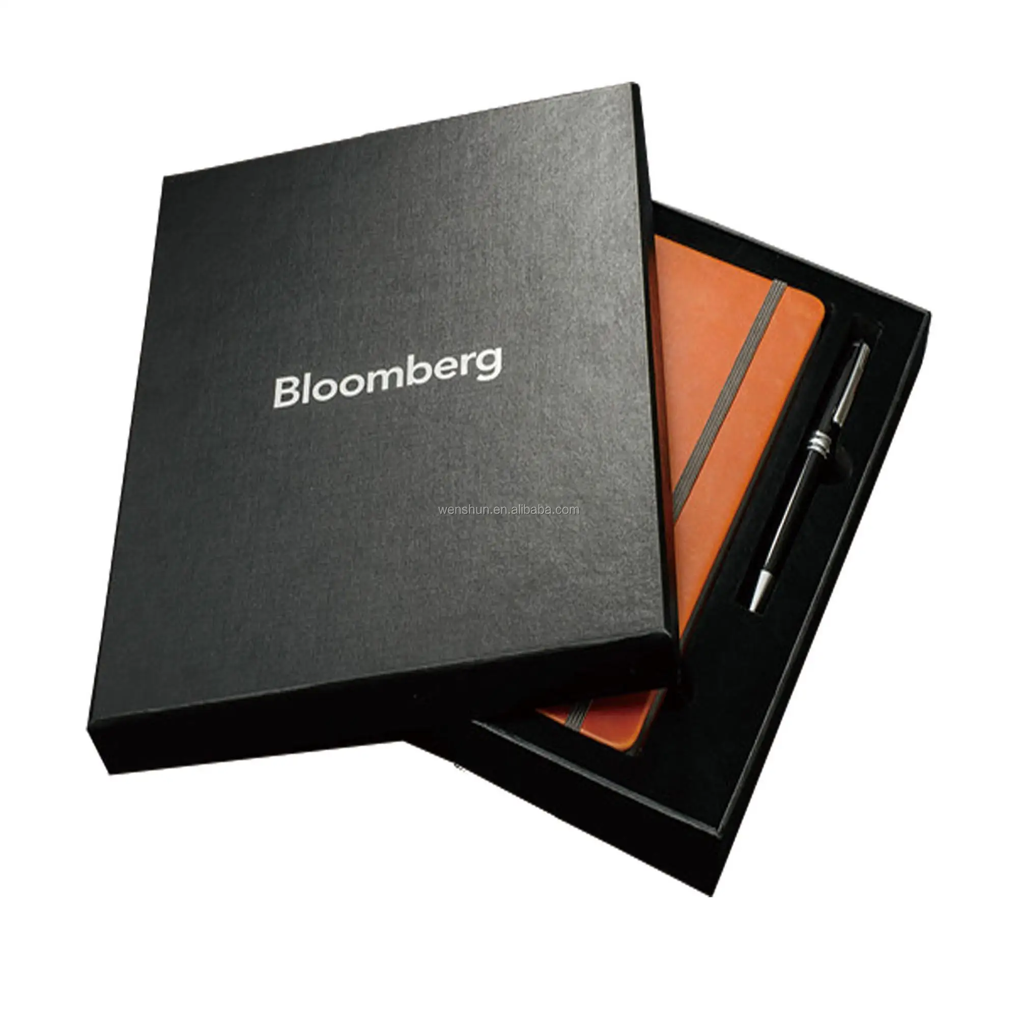 leather logo print custom notebook gift set with pen black box