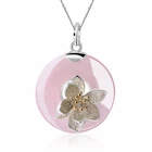Custom logo natural stone 925 silver rose quartz lotus charm pendant