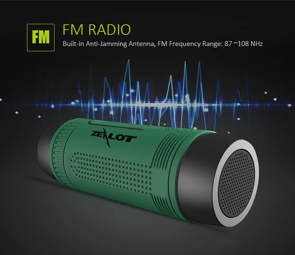 ZEALOT S1 Cycling Stereo Blue tooth Speaker Wireless Column Subwoofer LED Flashlight FM Radio 4000mAh Battery TF Card Play - ANKUX.COM