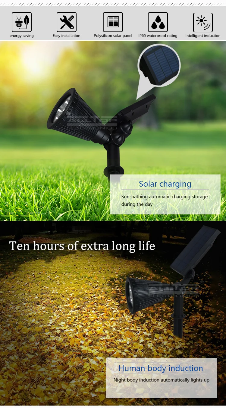 Energy saving waterproof abs rgb 2w solar led garden light
