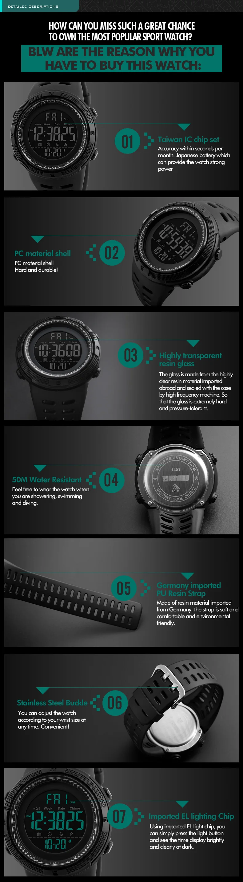 jam tangan skmei 1251 factory cheap digital sport reloj man wristwatch