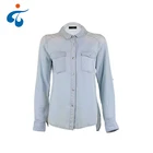 Hot selling different kinds of comfortable long sleeve ladies denim blouses & tops