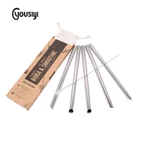 

215*12mm custom Logo Beveled pipe Boba Metal Smoothie reusable Straws Angled Tip bubble tea straw with oblique incisions