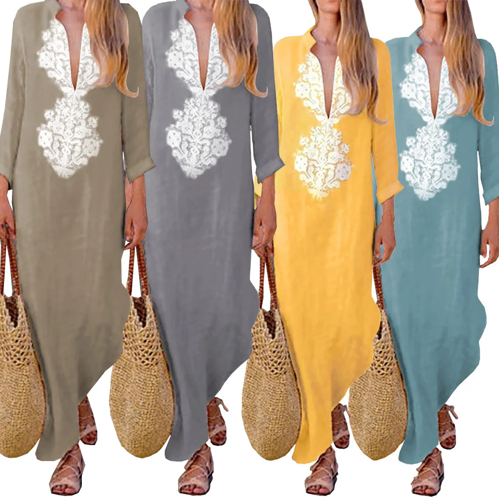 Womens Dresses Boho Style Spring Autumn Cotton Linen Dress Long Sleeve Deep V Neck Loose Vintage Print Ethnic Clothing 20% off
Womens Dresses Boho Style Spring Autumn Cotton Linen Dress Long Sleeve Deep V Neck Loose Vintage Print Ethnic Clothing 20% off