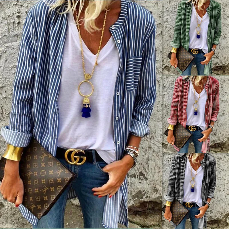 Women Striped Long Sleeve Blouse Shirt Female Loose Blusas Femme Autumn Fall Casual Ladies Stripe Office Blouses Tops, Blue/pink
Women Striped Long Sleeve Blouse Shirt Female Loose Blusas Femme Autumn Fall Casual Ladies Stripe Office Blouses Tops, Blue/pink