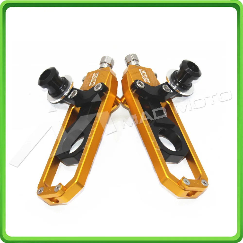 Motorcycle Chain Tensioner Adjuster with paddock bobbins kit for Yamaha YZF-R1 2006 R1 06 Gold&Black (4)