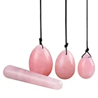 rose quartz yoni egg 3pcs& 1pc 110mm massage stick,natural rose quartz crystal carving tool