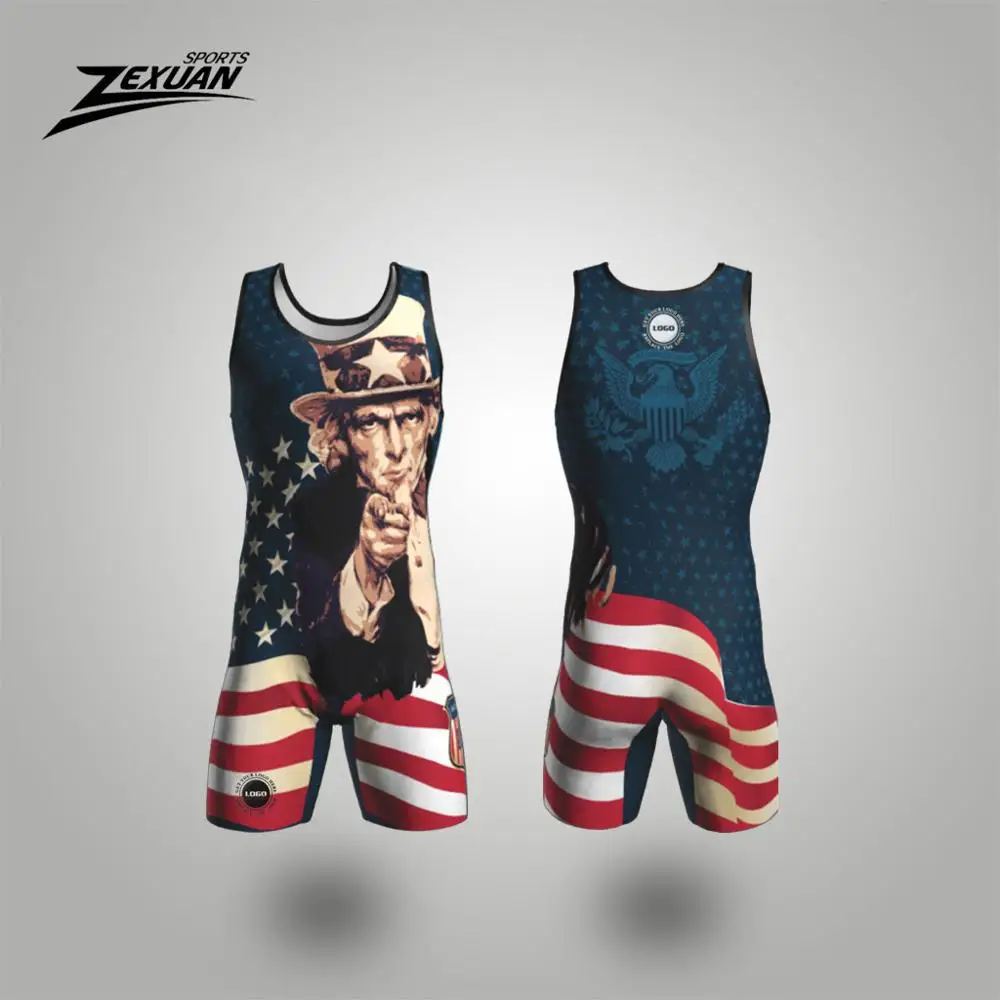 Any Size 4xl Tights Usa Flag Sublimated Low Cut Wrestling Singlets