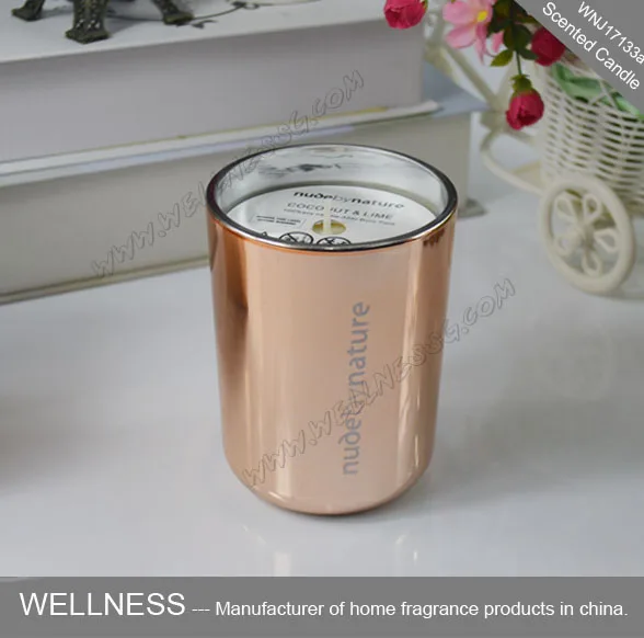 scented soy candles in luxury rose metal glass jar