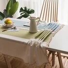 100% Fabric Polyester Blue And Green Stripe Hand Embroidery Designs Tablecloth Cloth