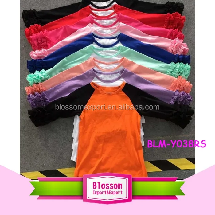 child t-shirt black Ruffled Long Sleeve Undershirt icing ruffled raglan tee soft cotton girls blank polo shirts cheap