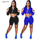 GC-86962003side striped short hoodie top and pants casual tracksuits women two piece shorts set African clothing