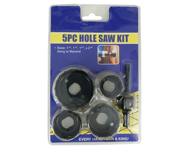 5Pcs Carbon Steel Wood Hole Saw Kit Set in PVC Double Blister for Wood Drywall Plastic Cutting
