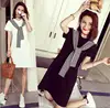 FY 2017 clothes summer dress women long shirt casual dress short sleeve collage stripe sea wind scarf ladies long tops