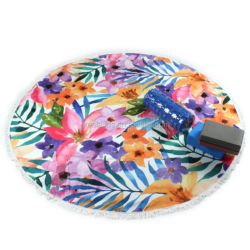 Flower Design Thick Roundie Tapestry Beach Towel , Round Beach Towels Throw Yoga Mat Table Cover Picnic Mat Wall Hanging