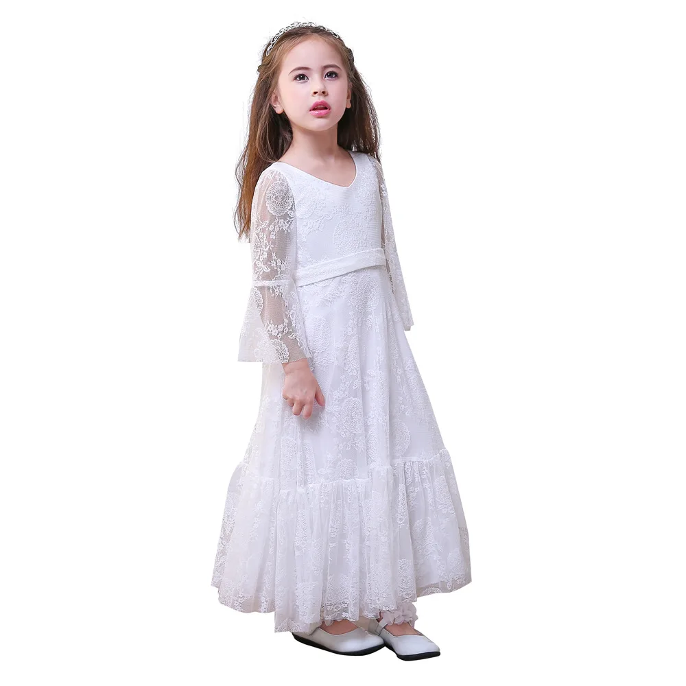 White Stain Lace Tulle Country Girl Wedding Dress Flare Sleeve