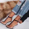 L1214A Thick high heel open toe transparent Glass shoes ankle buckle sandals women 2017 sandals shoes