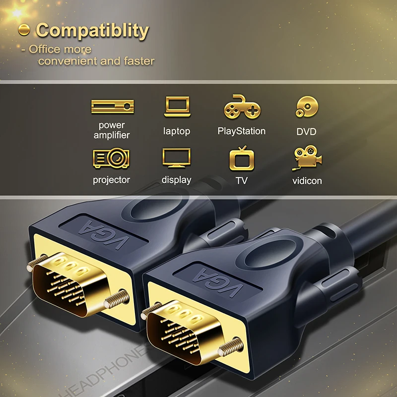 CABLETIME VGA Cable Fireproof 3+9C Braided High Premium Shielding VGA to VGA M/M 15 PIN 1.8m 6ft - ANKUX.COM