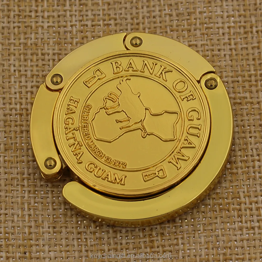 Custom metal gold embossed logo bag hanger holder for promotion
