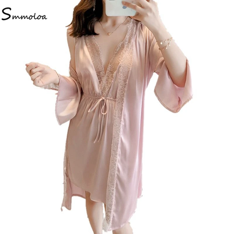 Smmoloa Ladies Silk Satin Bathrobe Sexy Lace V Neck Casual Housewear Set for Women New, As picture
Smmoloa Ladies Silk Satin Bathrobe Sexy Lace V Neck Casual Housewear Set for Women New, As picture