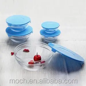 5 pcs glass bowl set with plastic lid