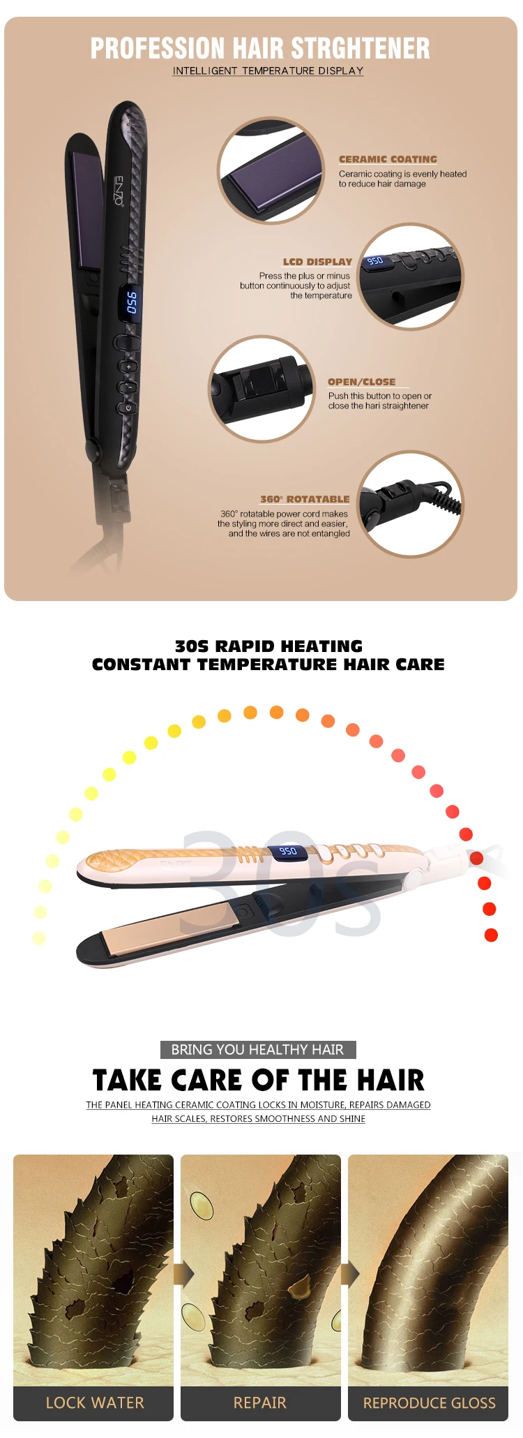 Enzo Professional Salon Quality Silky Straight Hair Ceramic Flat