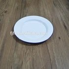 Dia 24cm Round Enamel Dinner Plate Pie Dish With Blue Rolled Rim