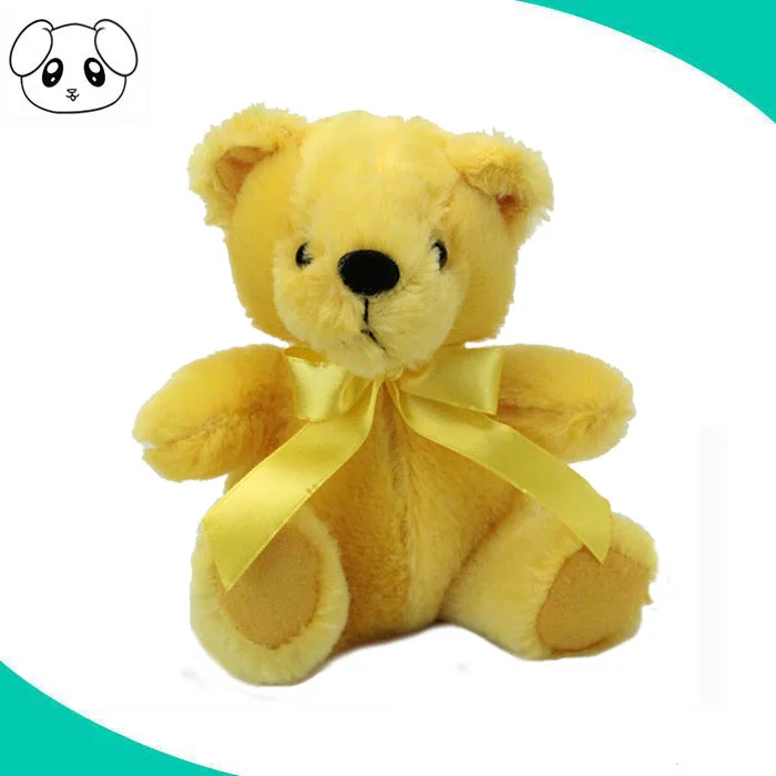 custom plush sitting yellow teddy bear with silk ribbon