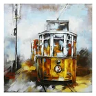 Rustic Cable Car Picture Handmade Luxury 3D Wall Art Metal Oil Painting Sculpture decor