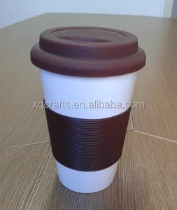 tall white color coffee ceramic mug cup with silicone lid