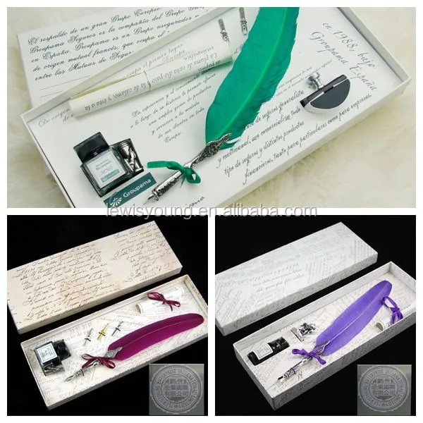 unique sweet gift set for lover, feather dip pen set