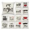 Mrs Right Letters Printed Lovers Couple Sofa Throw Pillow Covers Romantic Lips Cushion Cover 18 inch