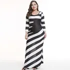 Plus Size Black White Stripe Casual Ladies Clothing Women Bodycon Long Dress