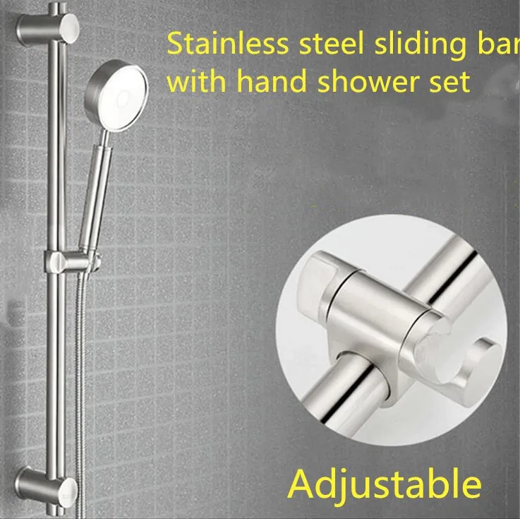 Stainless steel 304 sliding bar with hand shower, brushed nickel shower slide bar rail with hand shower and hose
