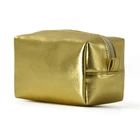 Waterproof Gold pu leather Travel Kit Organizer Pouch Bathroom Storage Cosmetic Bag makeup Toiletry Bag