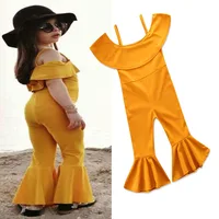 

Ivy10434A Summer 2019 kids girls yellow jumpsuits fashion baby kids bell-bottoms european style flare pants