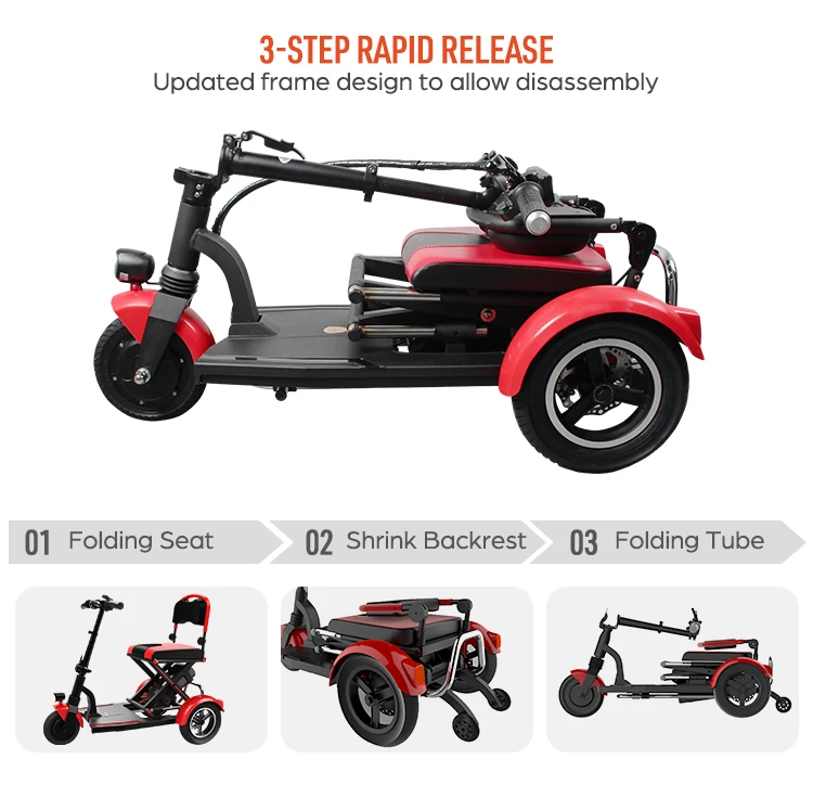 3 wheel folding motorized scooter lightweight electric wheelchair