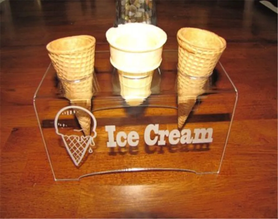 Engraved Acrylic 4 Cone Ice Cream Cone Holder Tray Display Stand Rack Wedding