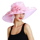 High Quality Oversized Wedding Dress Church Hats for Women Wedding with Flower lady wide brim hat