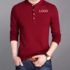 Custom logo spring and summer new men's 100% cotton long sleeves stand collar plain color tee shirt