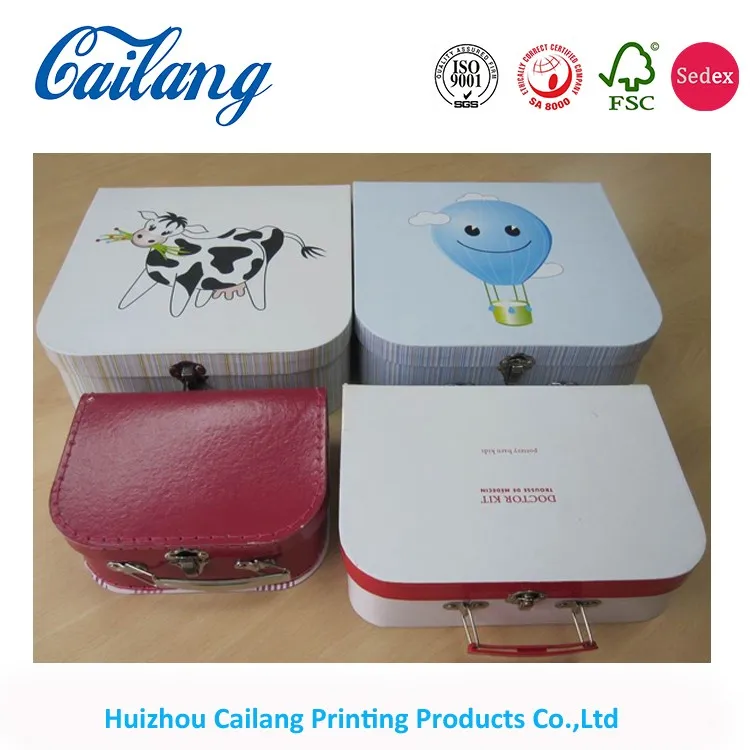 pink children cardboard suitcase shaped gift box for toy packing