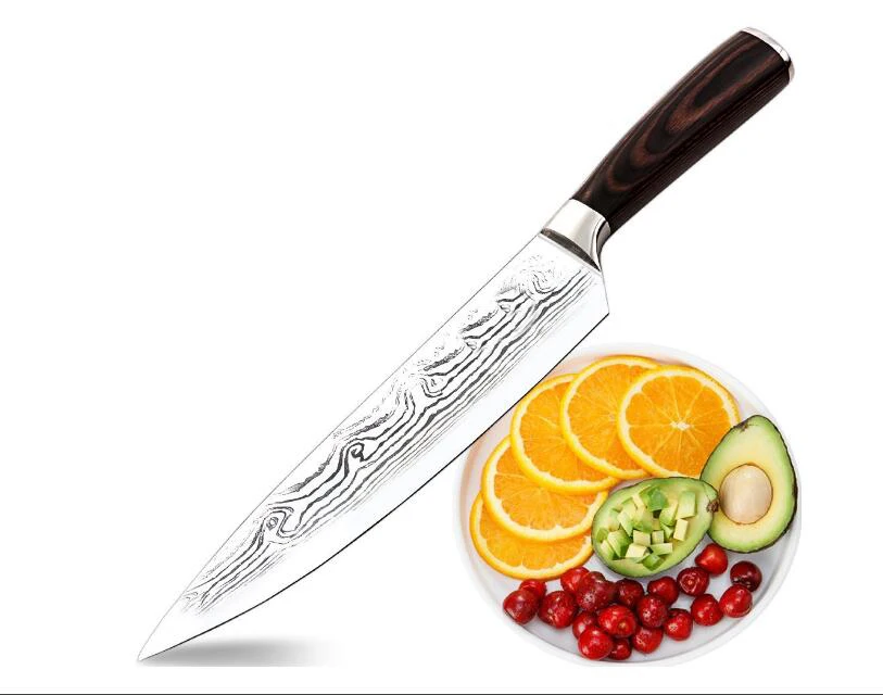 Оптовая продажа 7Cr17 японский 8 дюймов Дамаск Нож шеф повара с ручкой Pakka